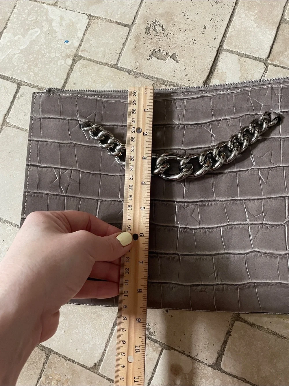 Taupe Croc-Embossed Leather Crossbody Bag Chain Made in Italy Claudia Firenze